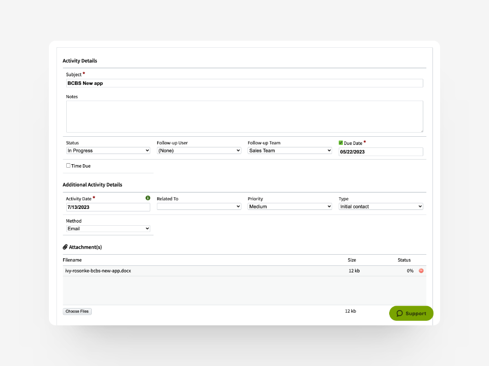 Activity detail with attachment