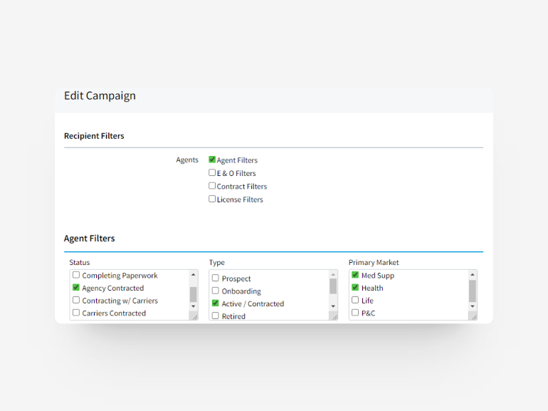 Editing email campaign in AgencyBloc