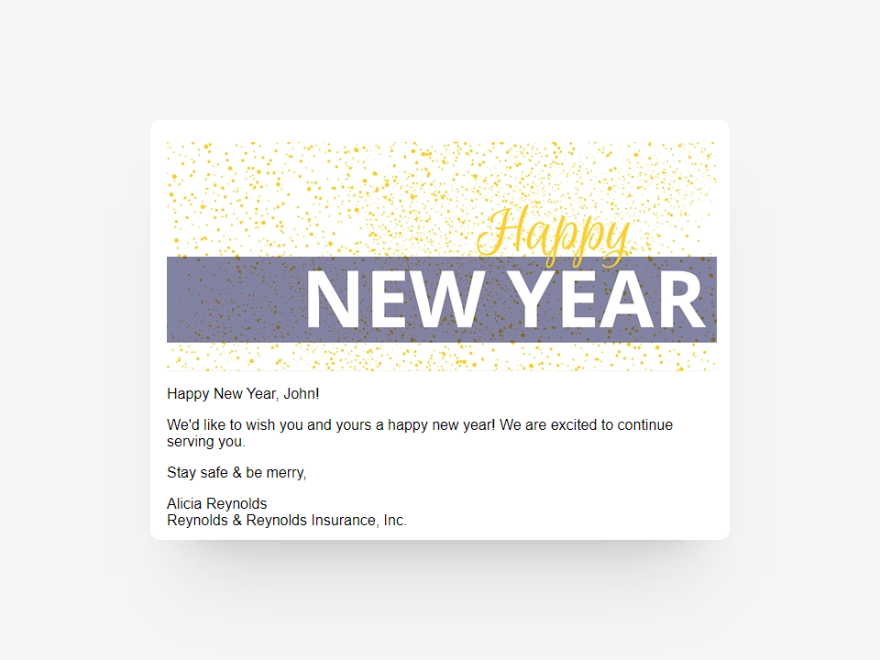 Happy New Year email example in AgencyBloc